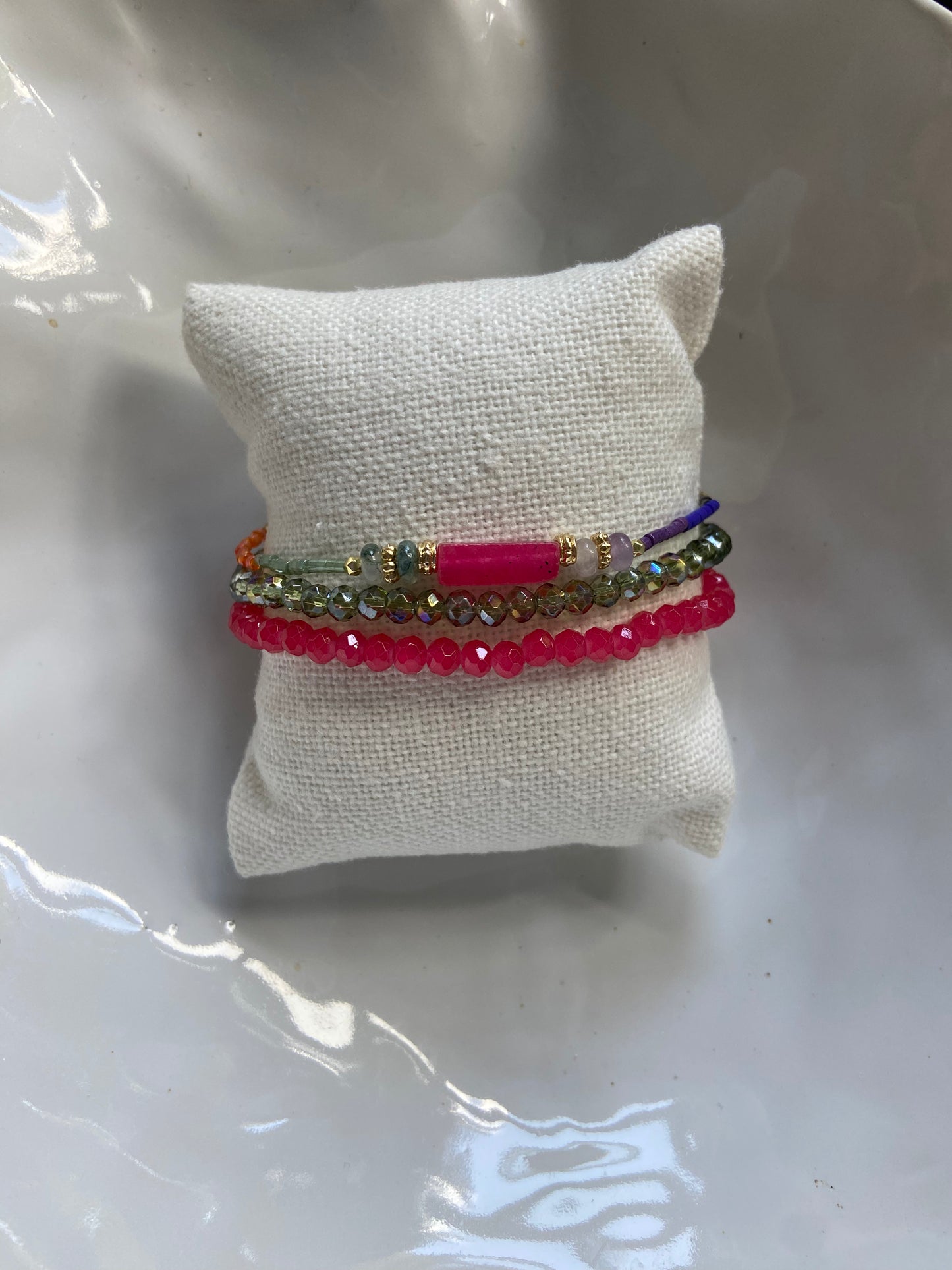 Armbandset „C3“ Pink-Grün