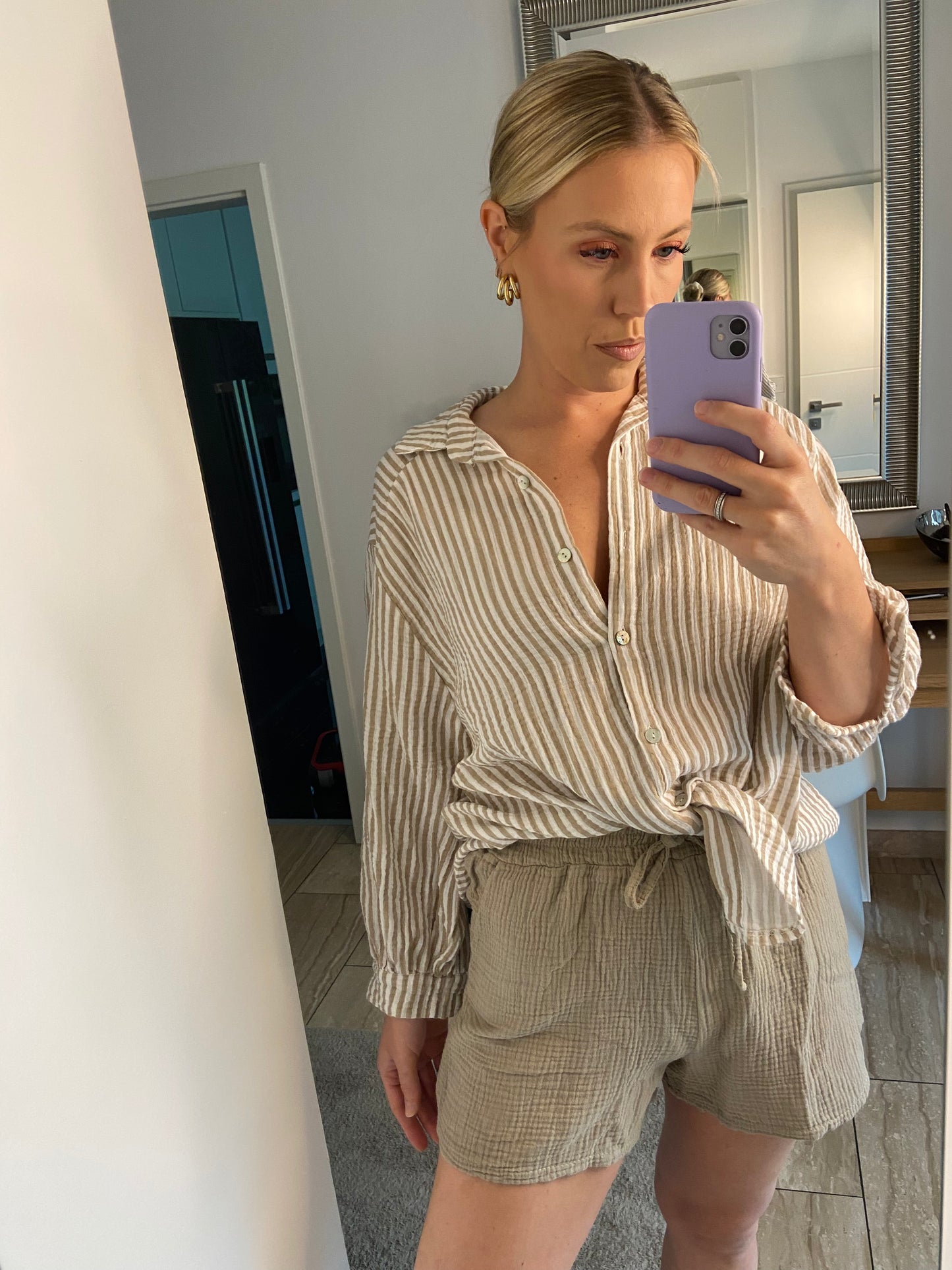 Musselinbluse „Stripe“ Weiß/Beige