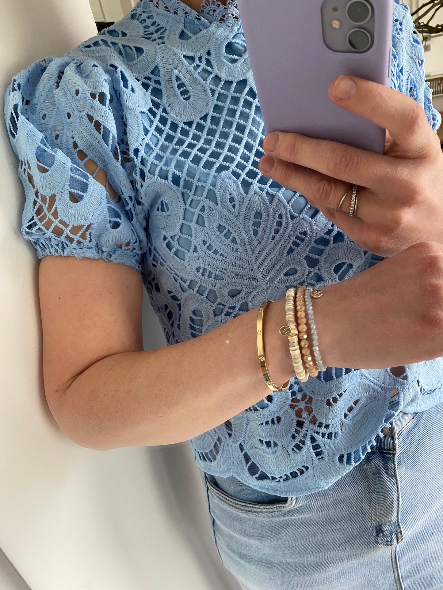 Spitzenbluse mit Puffärmeln „Klara“
