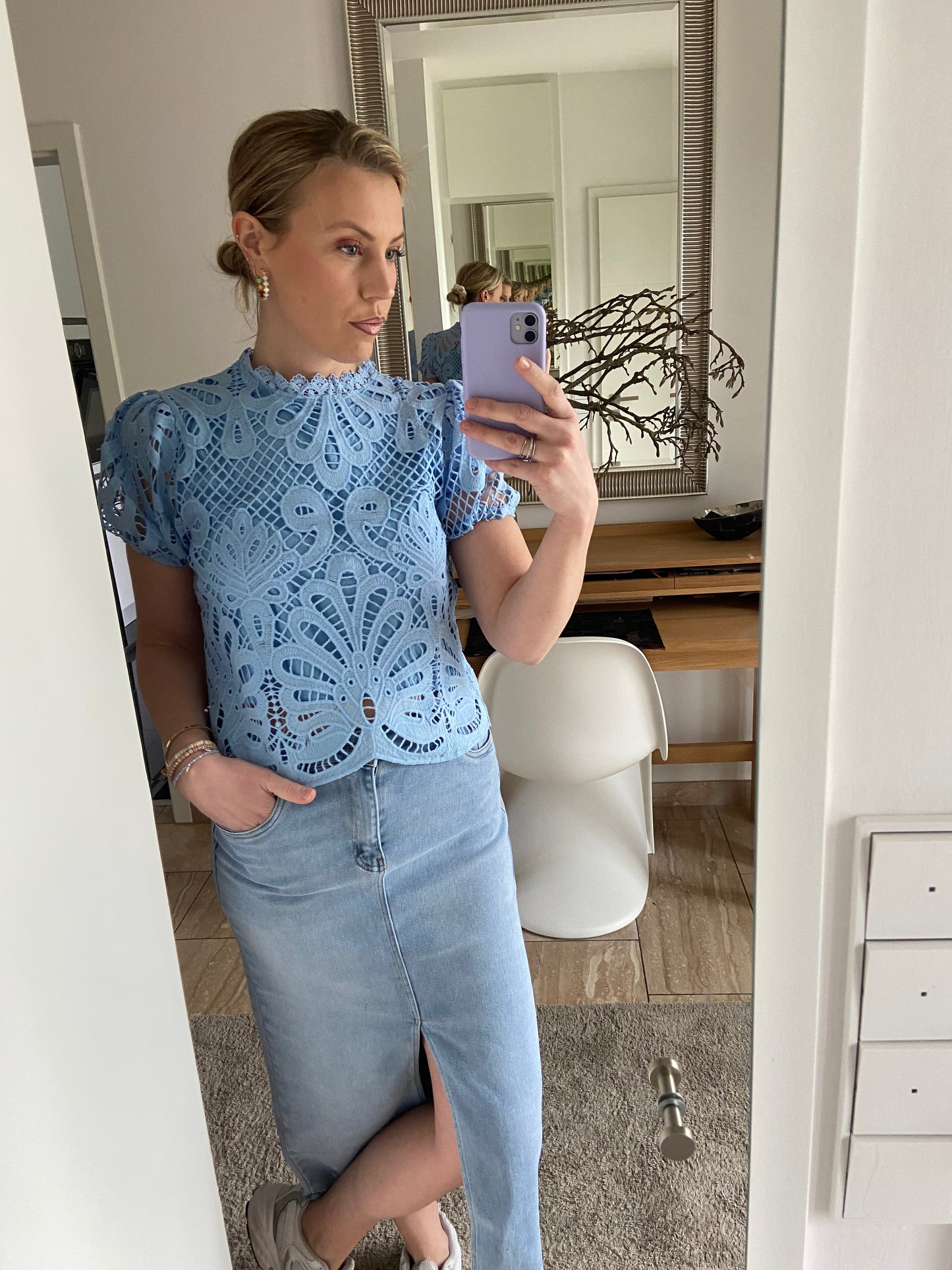 Spitzenbluse mit Puffärmeln „Klara“