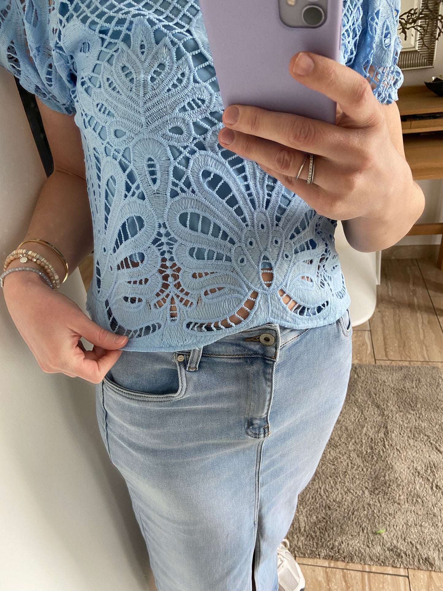 Spitzenbluse mit Puffärmeln „Klara“